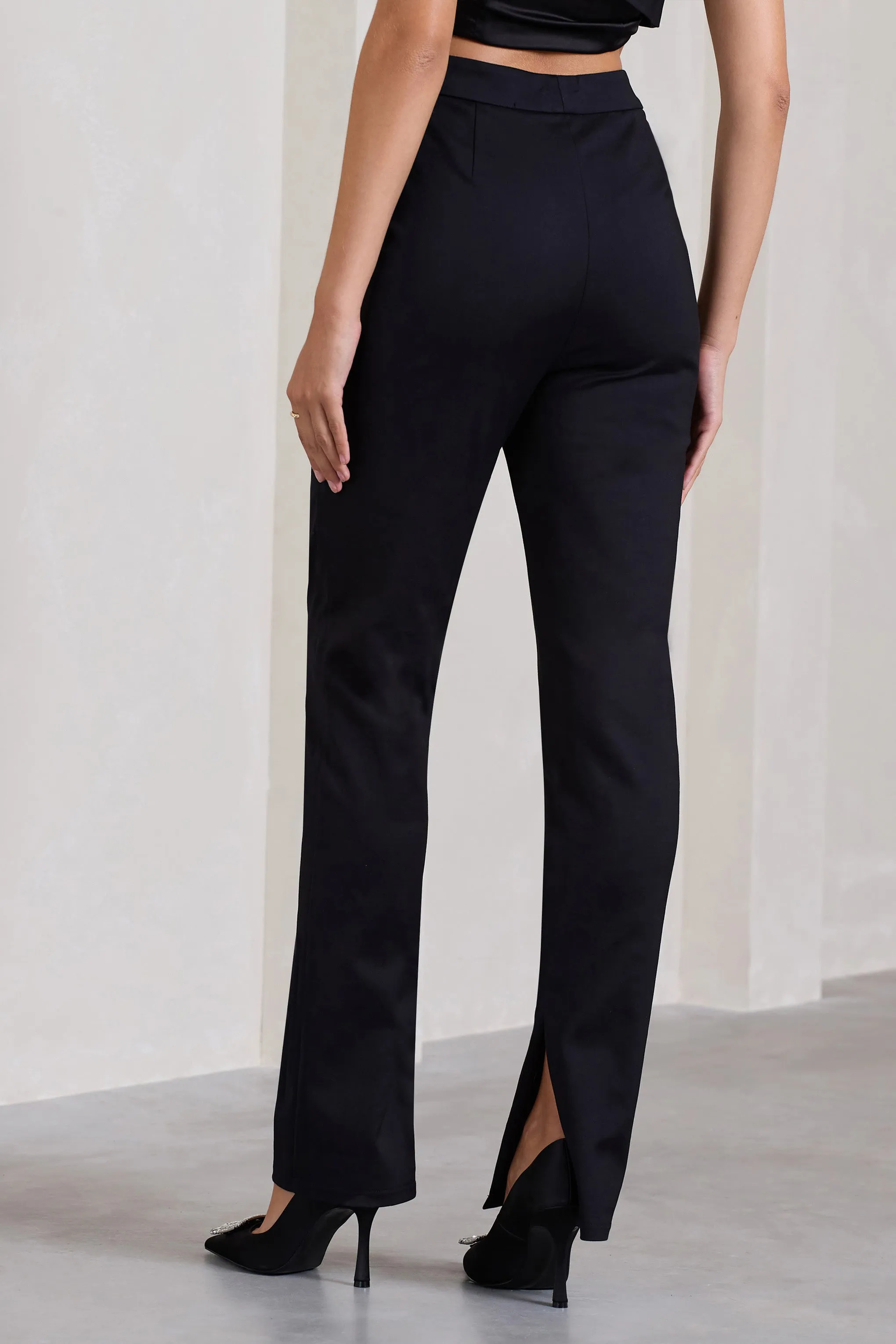 Walk That Walk | Black High-Waisted Flared-Leg Trousers