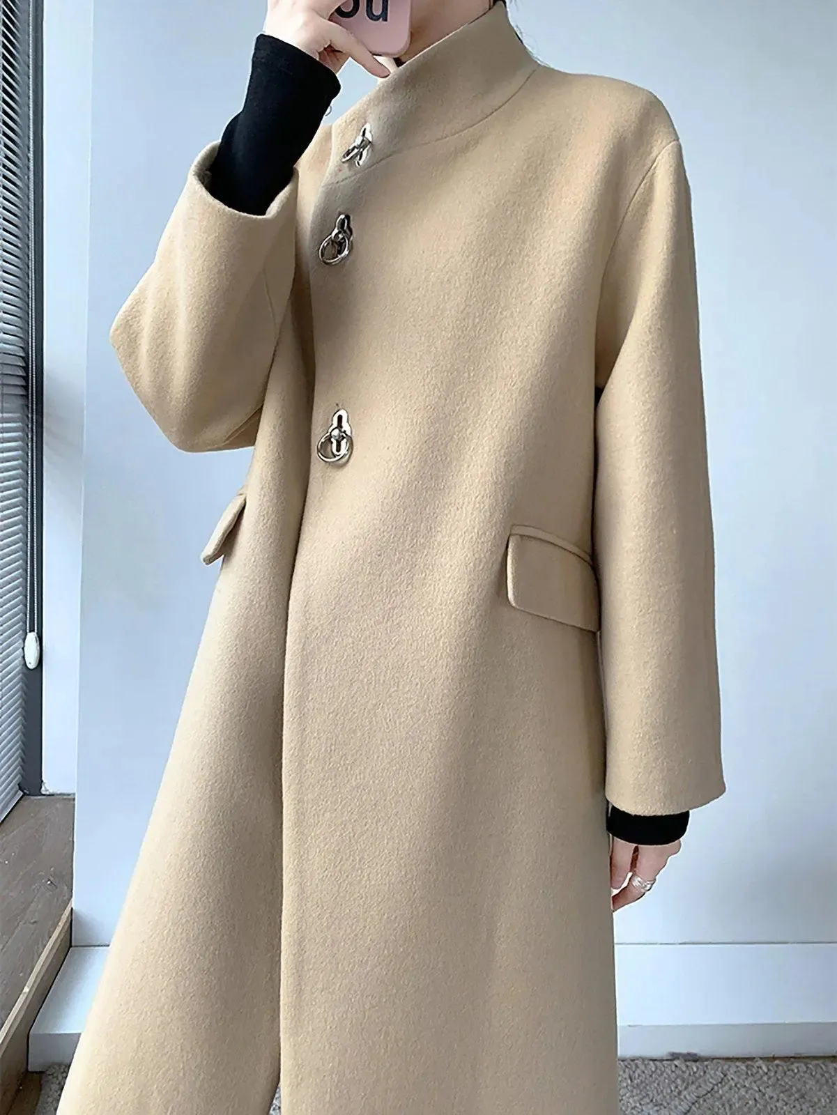 Women Black A-Line Wool Long Coat,Light Camel Long Wool Coat,Wool Overcoat,Winter wool coat,Oversize wool Coat,Black Long Coat,khaki coat