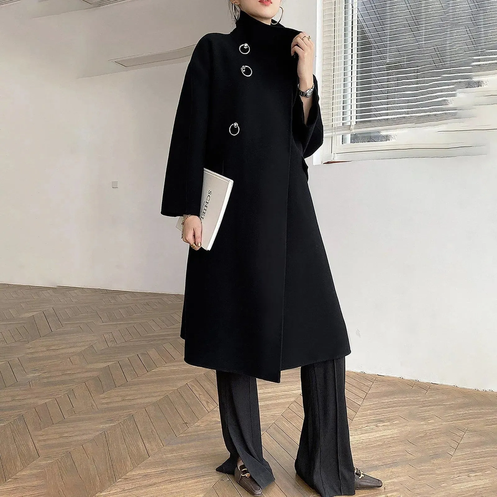 Women Black A-Line Wool Long Coat,Light Camel Long Wool Coat,Wool Overcoat,Winter wool coat,Oversize wool Coat,Black Long Coat,khaki coat