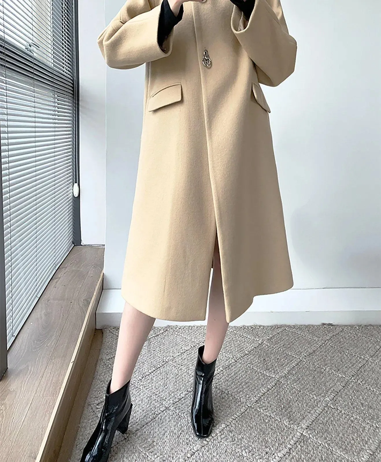 Women Black A-Line Wool Long Coat,Light Camel Long Wool Coat,Wool Overcoat,Winter wool coat,Oversize wool Coat,Black Long Coat,khaki coat