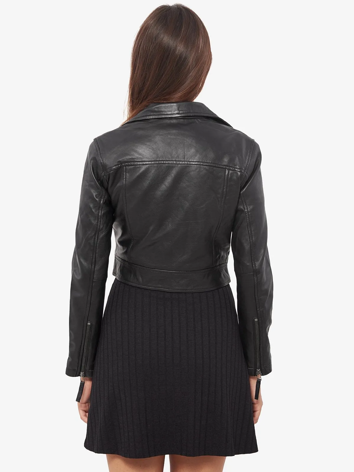 Women Black Biker Short Body Leather Jacket