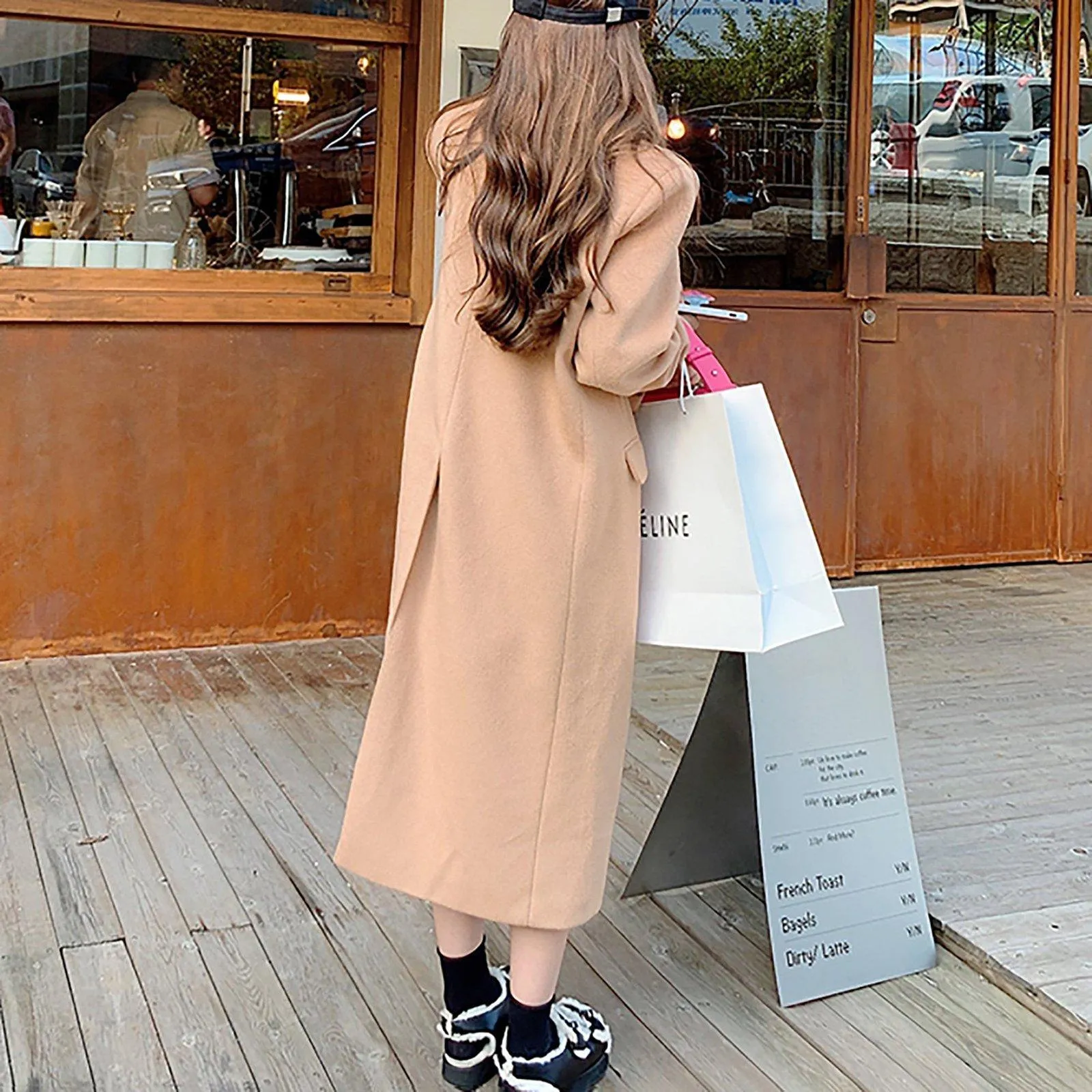 Women Blue Wool Long Coat,Double Breasted Long wool Coat,Thicken Wool Overcoat,Warm Winter Coat,Camel Wool Long Coat,Light yellow wool Coat