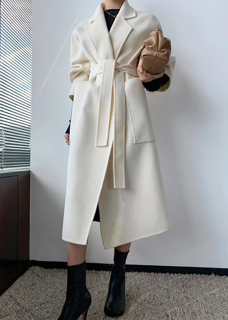 Women Double Faced Wool Long Coat,Handmade Coat,White Long Wool Coat,Olive Wool Overcoat,Wrap Wool Coat,Warm Winter Coat,Oversize Wool Coat