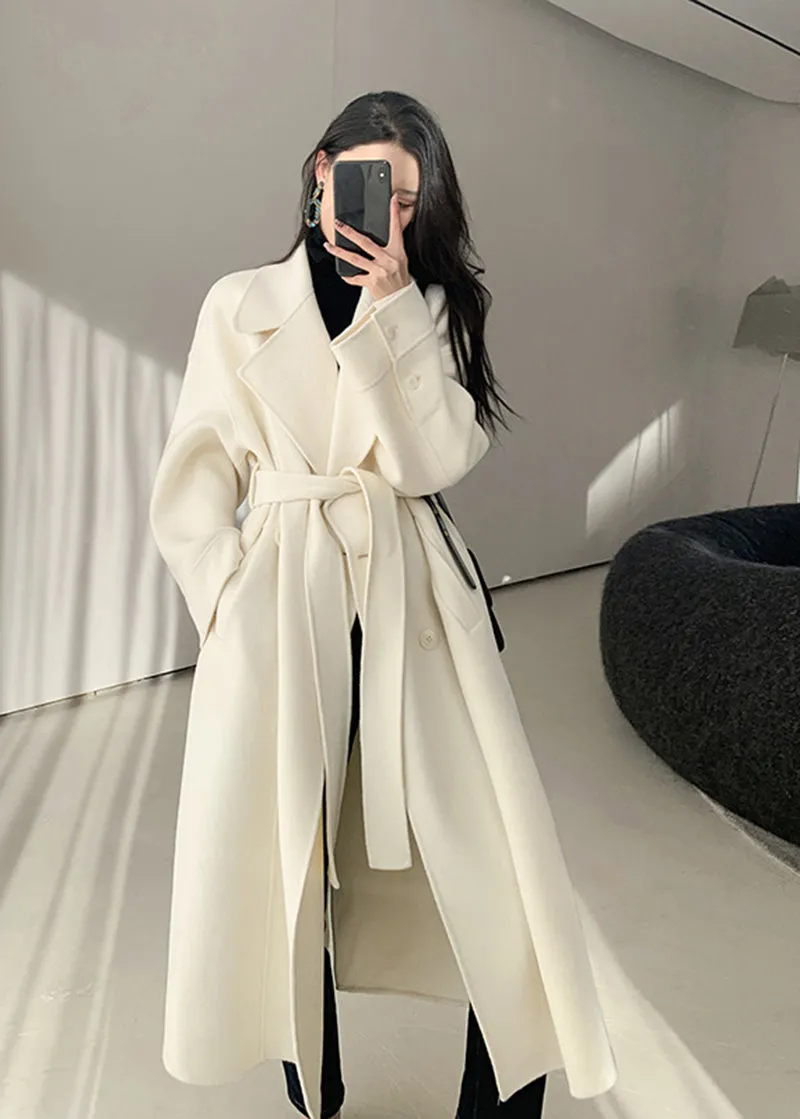 Women Double Faced Wool Long Coat,Handmade Coat,White Long Wool Coat,Olive Wool Overcoat,Wrap Wool Coat,Warm Winter Coat,Oversize Wool Coat