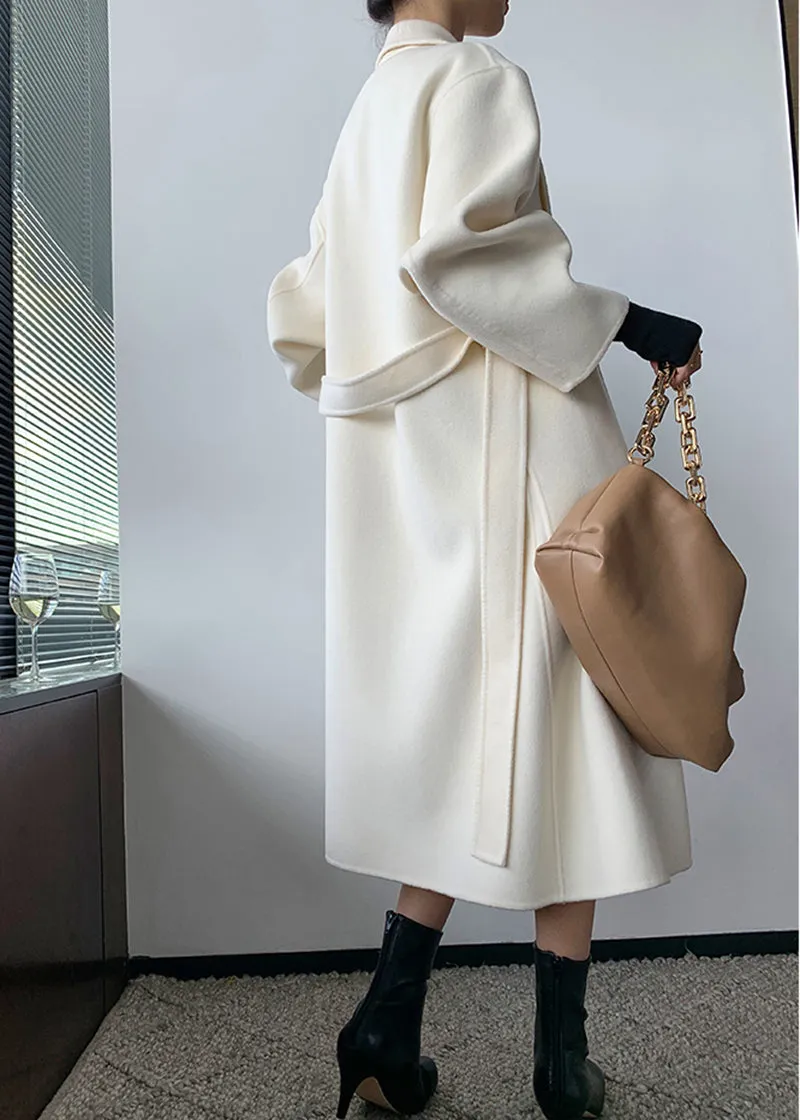 Women Double Faced Wool Long Coat,Handmade Coat,White Long Wool Coat,Olive Wool Overcoat,Wrap Wool Coat,Warm Winter Coat,Oversize Wool Coat