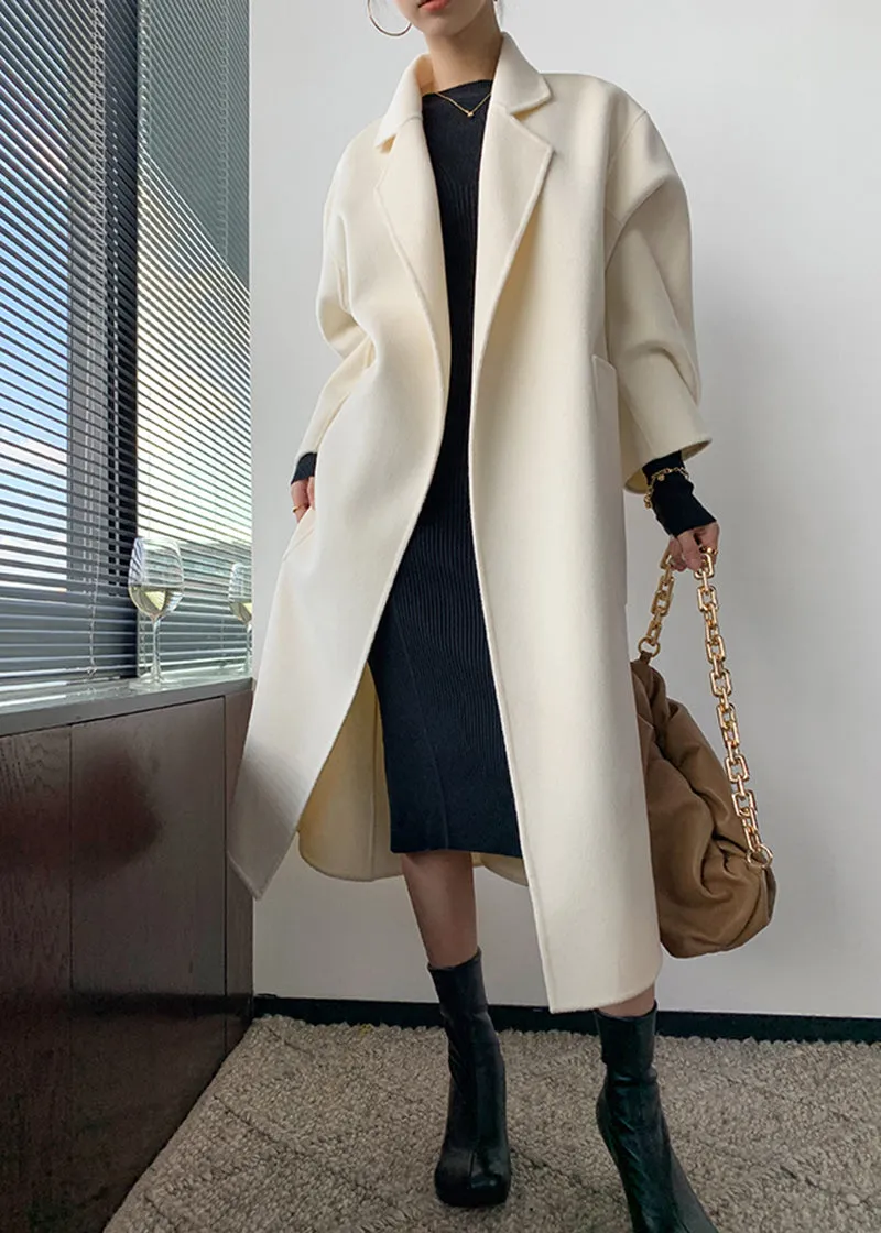 Women Double Faced Wool Long Coat,Handmade Coat,White Long Wool Coat,Olive Wool Overcoat,Wrap Wool Coat,Warm Winter Coat,Oversize Wool Coat