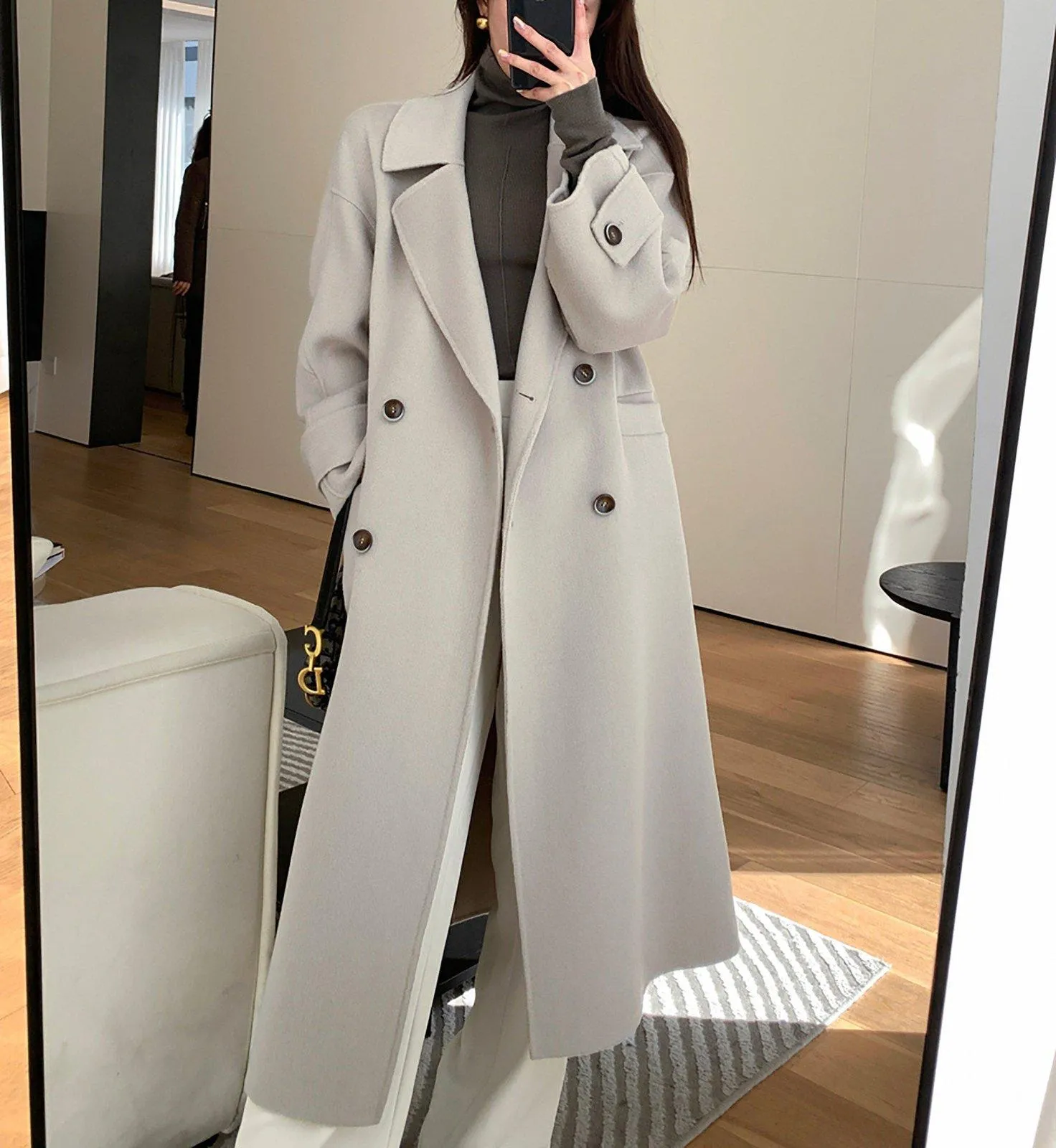 Women Double faced Wool Long Coat,Orange Long Wool Coat,Belted Wool Overcoat,Grey Wool Long Coat,Winter Coat Women,Oversize Maxi Wool Coat