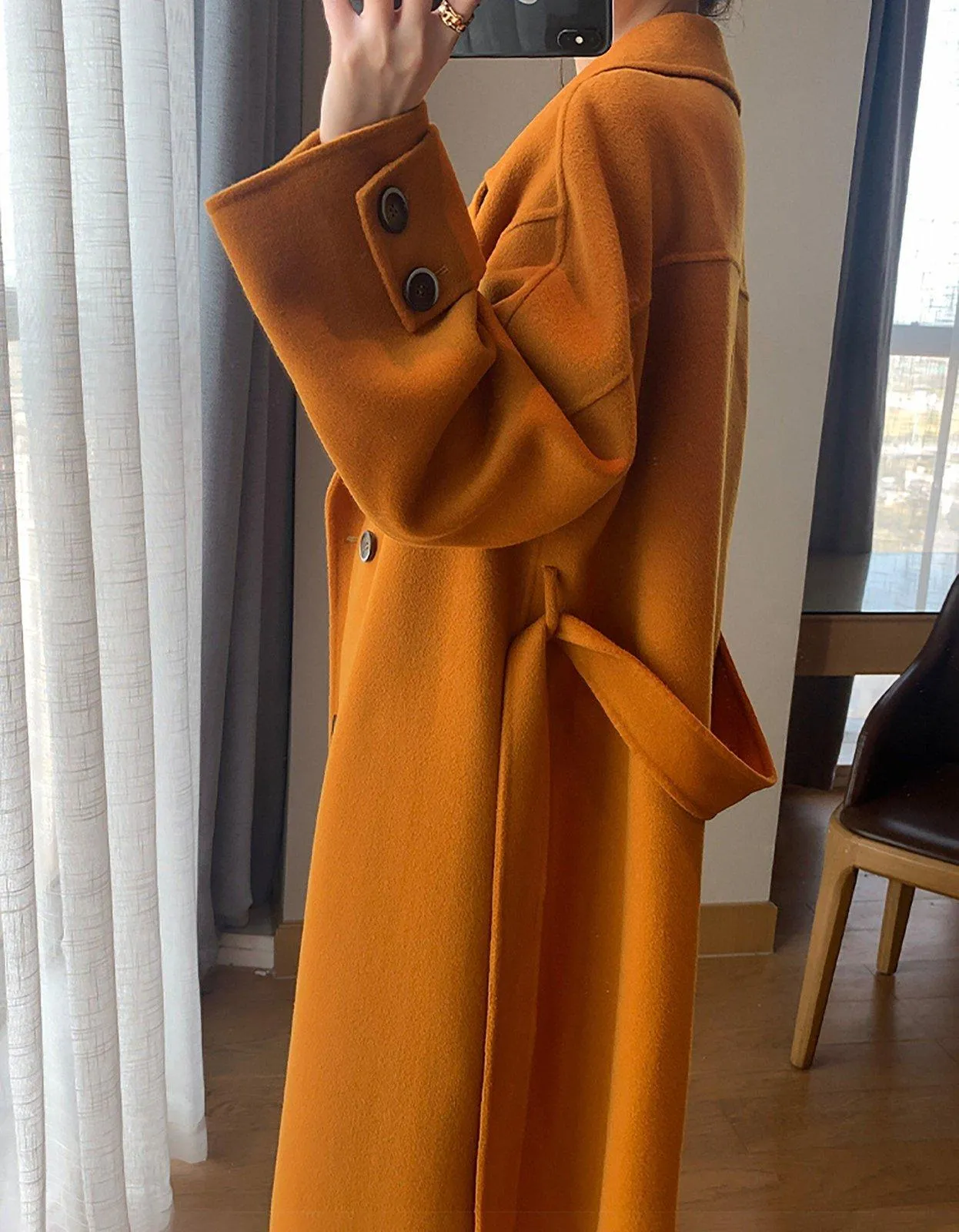 Women Double faced Wool Long Coat,Orange Long Wool Coat,Belted Wool Overcoat,Grey Wool Long Coat,Winter Coat Women,Oversize Maxi Wool Coat