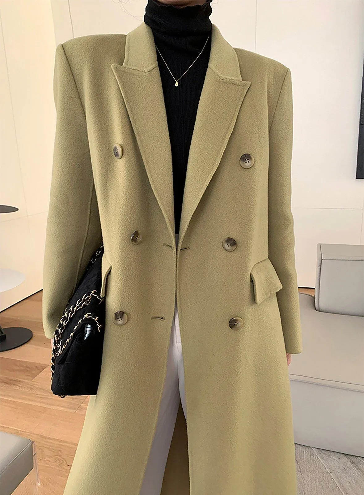 Women Olive Green Wool Long Coat,Double Faced Long Wool Coat,Warm Winter Coat,Wool Overcoat,Double breasted Woolen Coat,Beige Long Wool Coat