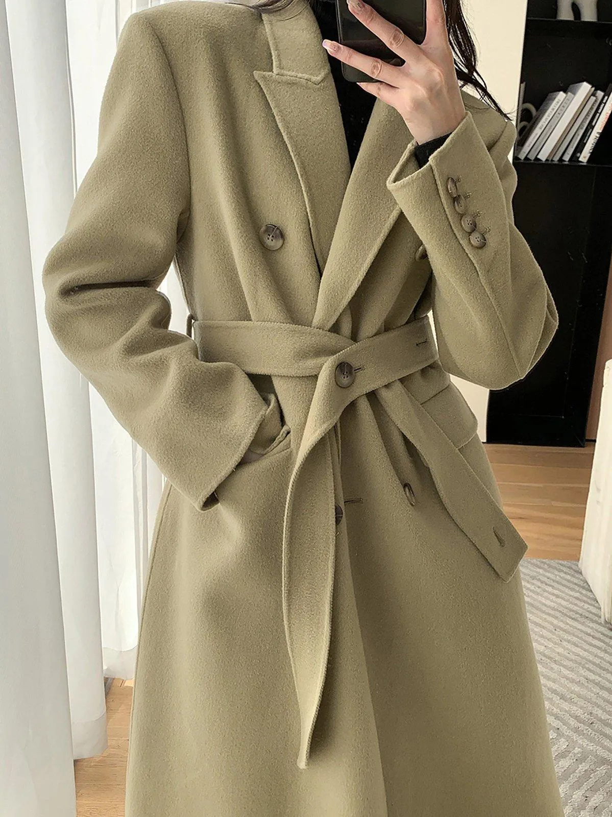 Women Olive Green Wool Long Coat,Double Faced Long Wool Coat,Warm Winter Coat,Wool Overcoat,Double breasted Woolen Coat,Beige Long Wool Coat