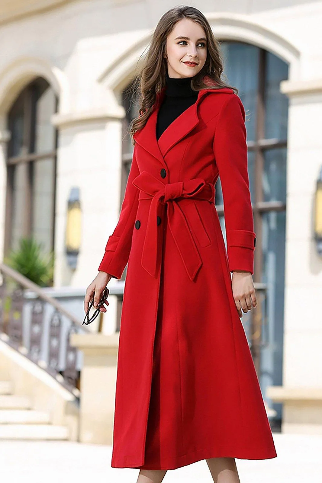 Women Red Wool Long Coat,Custom wool Coat for women Double Breasted Coat Winter Woolen Coat Cashmere Overcoat,Wool Blend Coat,Wool Outerwear