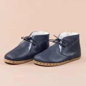 Women's Blue Barefoot Oxford Boots with Fur