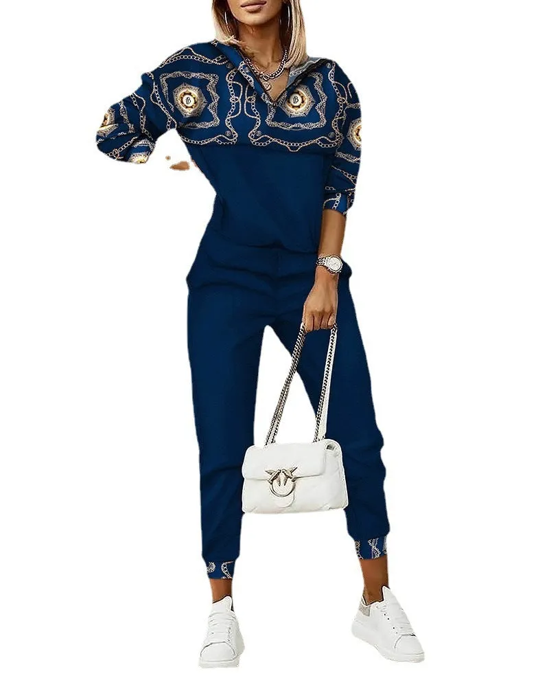 Women's  Commuter Top Printed Trousers Tracksuit Zipper Fashion Suit