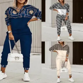 Women's  Commuter Top Printed Trousers Tracksuit Zipper Fashion Suit