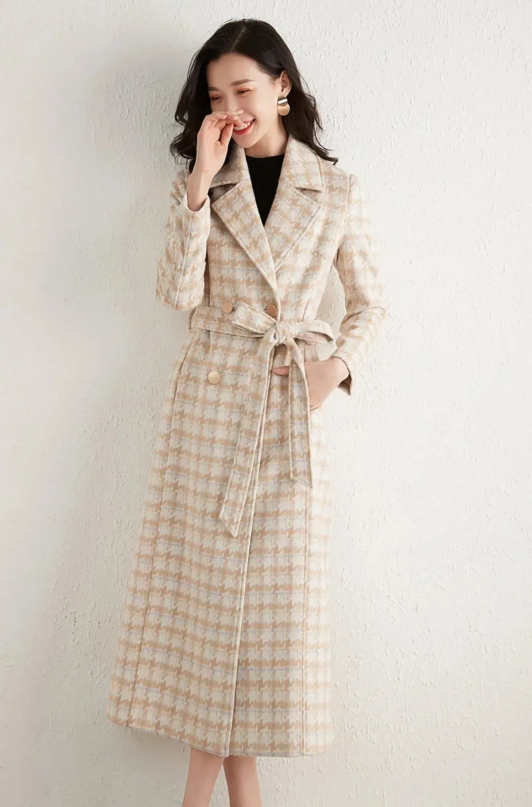 Women's long Wool coat,Custom coat,Plaid Wool Long coat,thick woolen coat,Winter Wool Overcoat,Wool Blend trench coat,Winter coat women W106