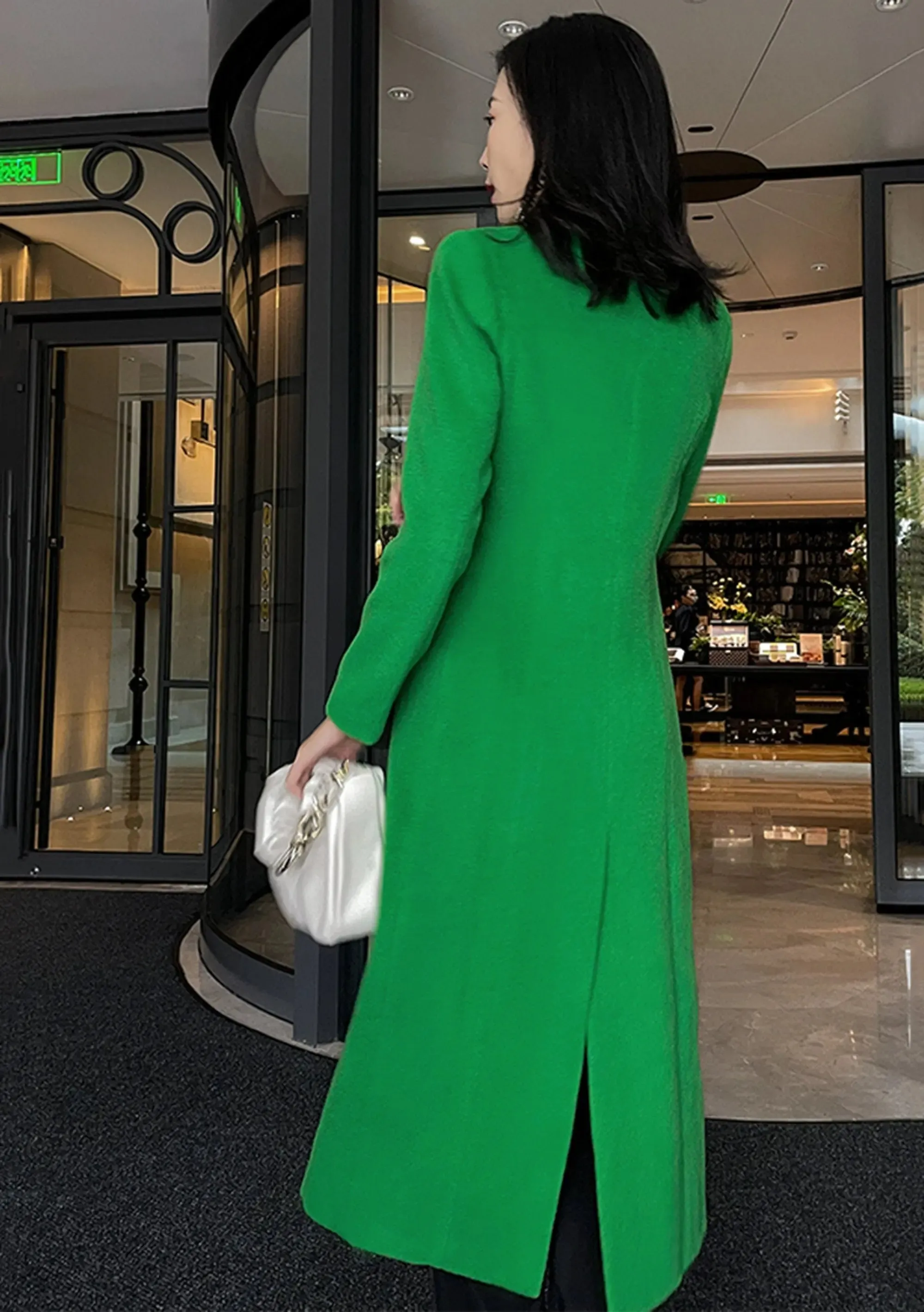 Women's long woolen coat,Green wool Long coat,Double Breasted Wool Blend Coat,Fall Winter Coat for women Wool Overcoat Trench Outerwear