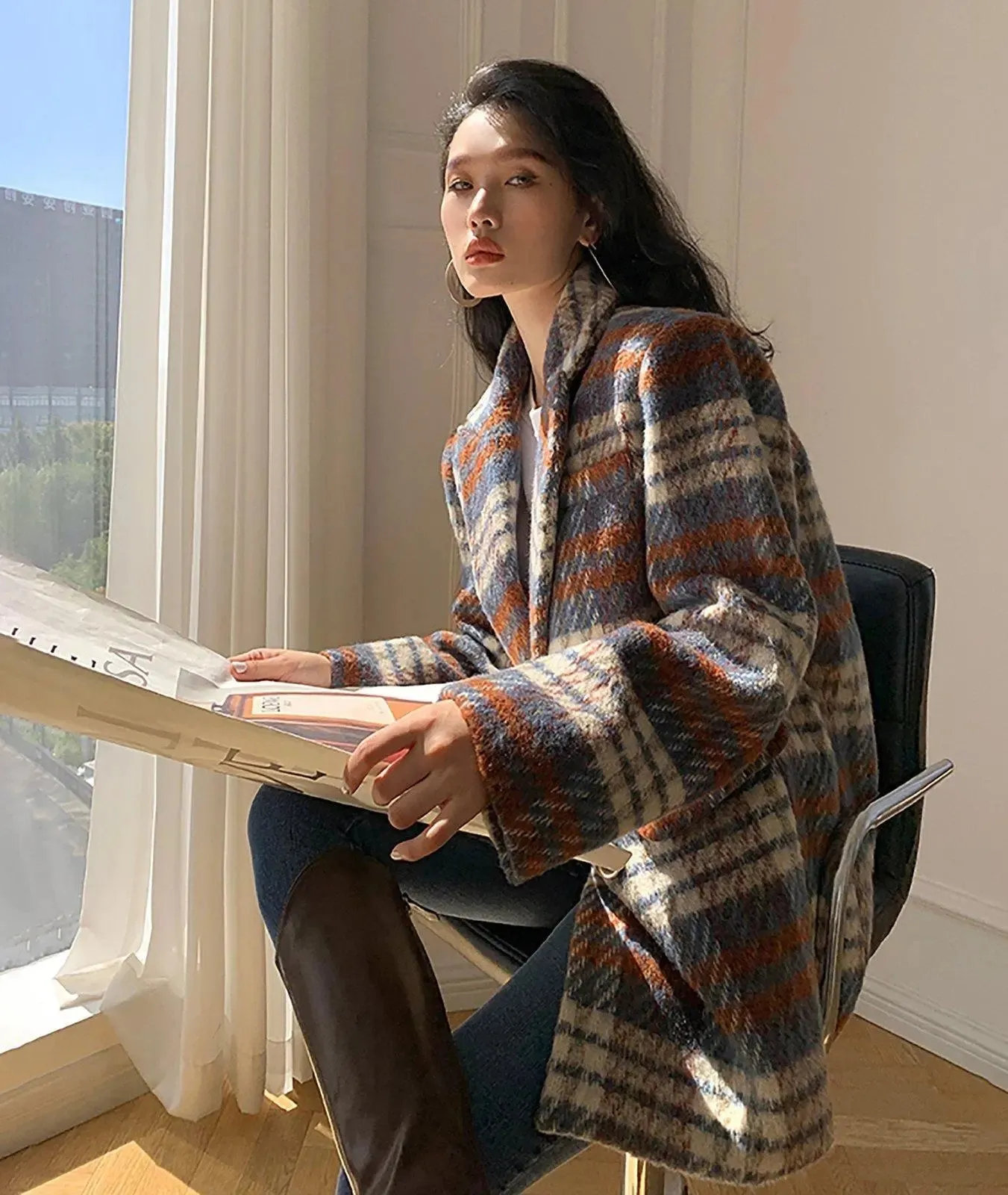 Women's Plaid Wool Blazer,Wool suit,Fall jacket,Oversize Wool coat,Winter wool Suit coat,Wool Trench Coat,checkered blazer coat,Vivian7 B109