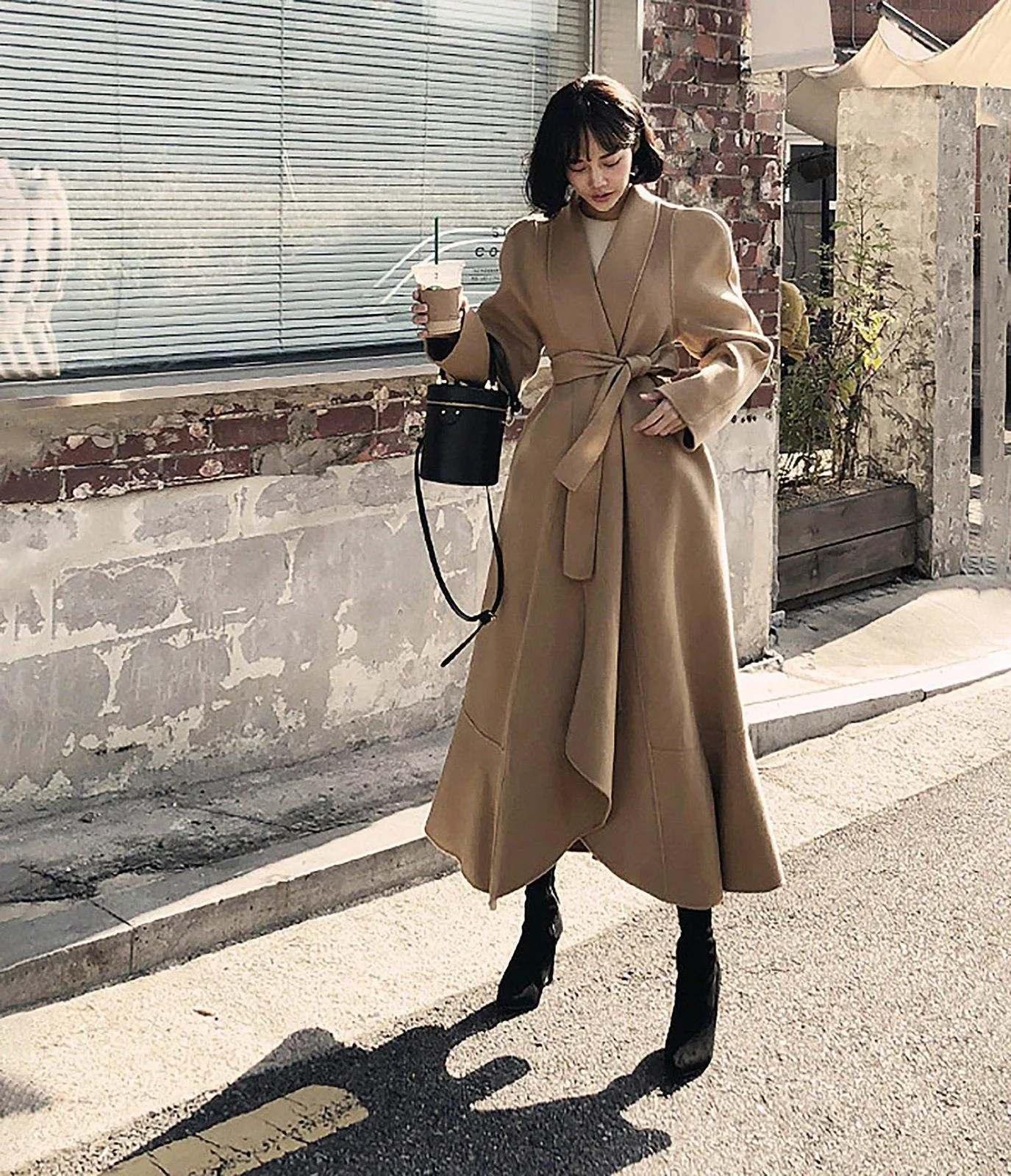 Women's Wool Coat Belted Wool Long Overcoat Belted Woolen coat Warm Winter Full Length  Coat Khaki Wool Blend Coat Fall Coat Outerwear