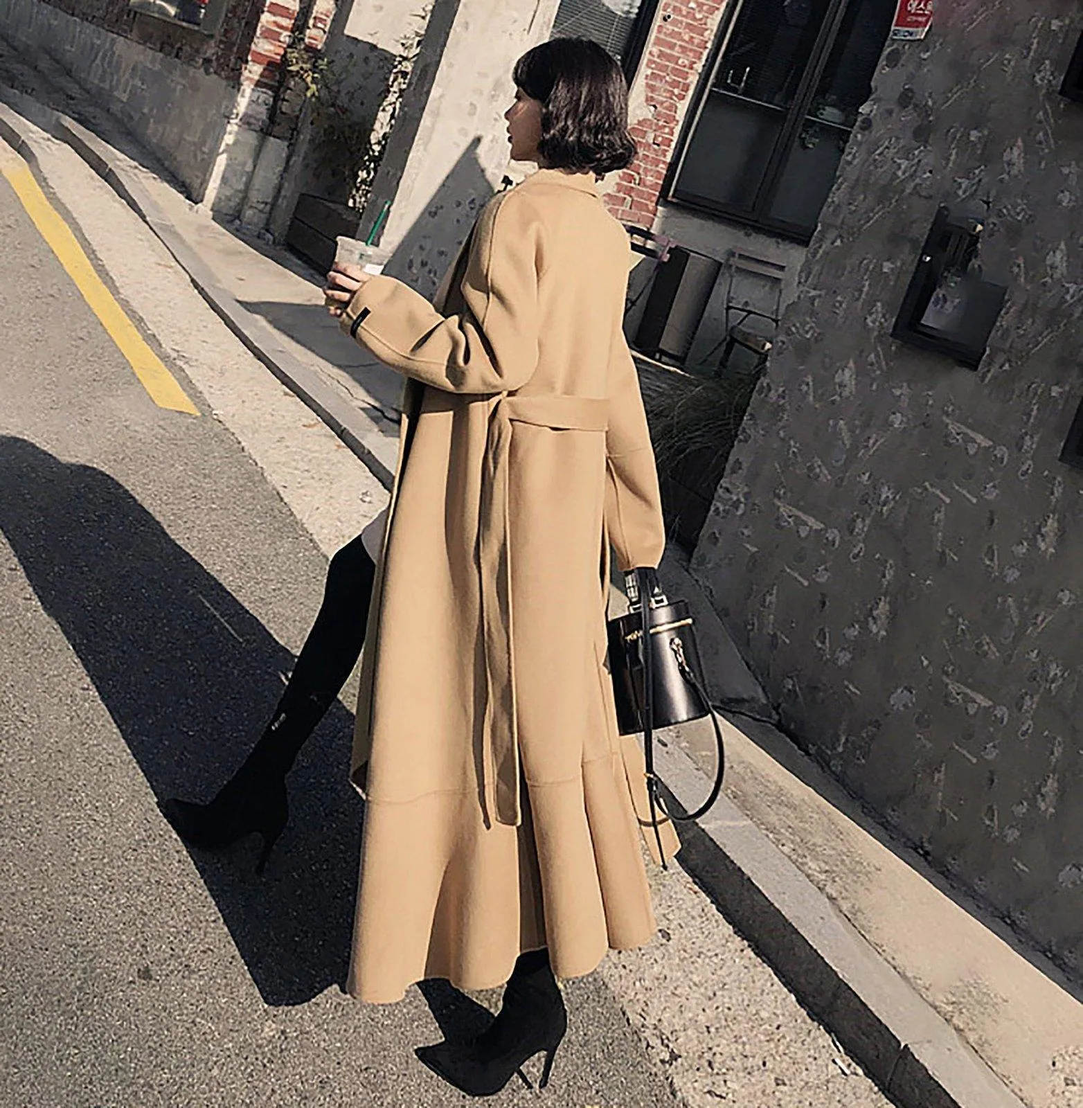 Women's Wool Coat Belted Wool Long Overcoat Belted Woolen coat Warm Winter Full Length  Coat Khaki Wool Blend Coat Fall Coat Outerwear