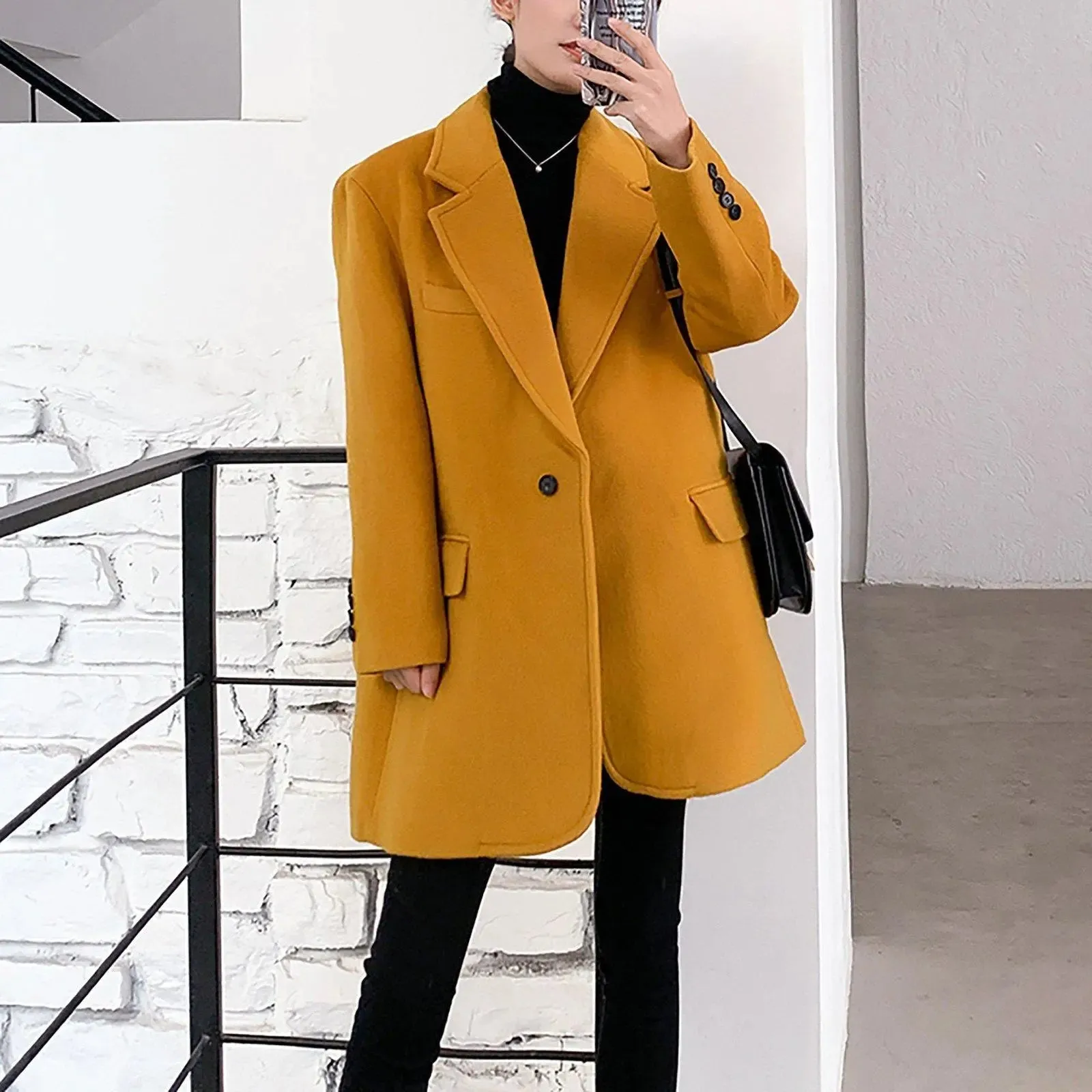 Women's Wool Coat,Yellow Wool Blazer Coat,Oversize Wool Suit Coat,Black Wool Blazer Coat,Loose Suit Women,Autumn Winter Coat,Wool Overcoat