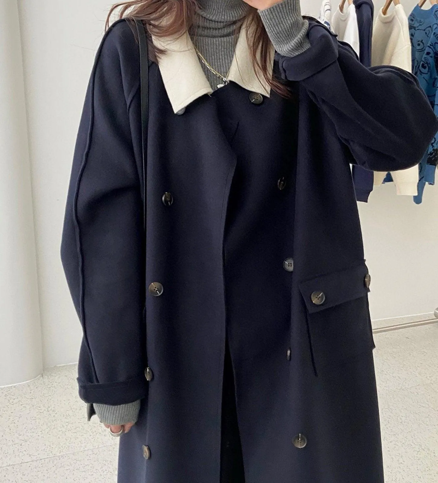 Women's Wool Long Coat,Color Contrast Long wool coat,Beige Long Wool Coat,Wheat Wool Coat,Blue Long Wool Coat,Wool Overcoat,Oversize Coat