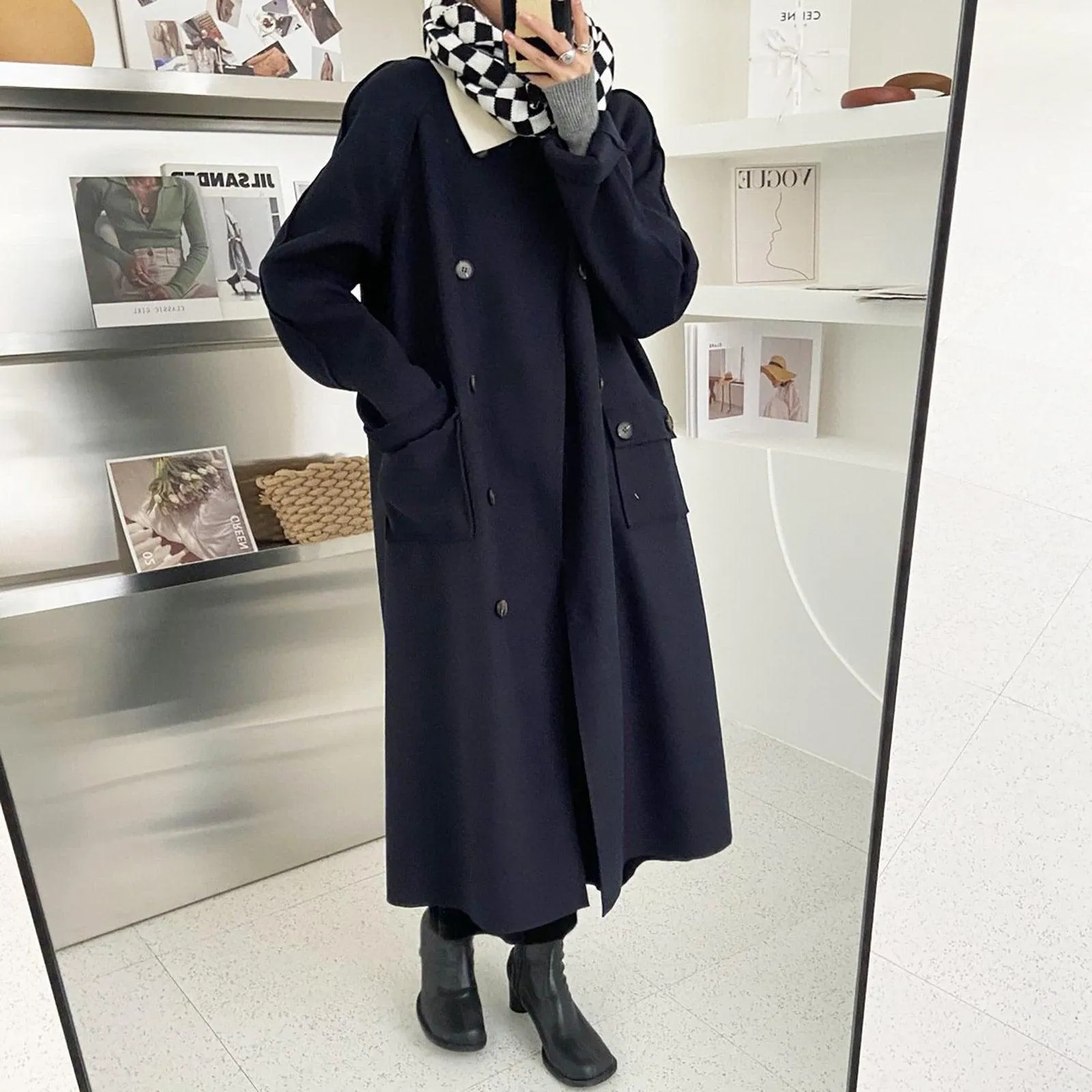 Women's Wool Long Coat,Color Contrast Long wool coat,Beige Long Wool Coat,Wheat Wool Coat,Blue Long Wool Coat,Wool Overcoat,Oversize Coat