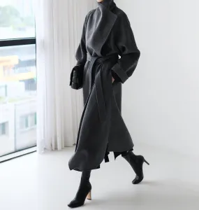 Women's Wool Wrap Coat,Gray Long Wool Coat,Belted Wool Overcoat,Camel Maxi Wool Coat,Blue Wool Long Coat,Plus size Coat,Black Long wool Coat