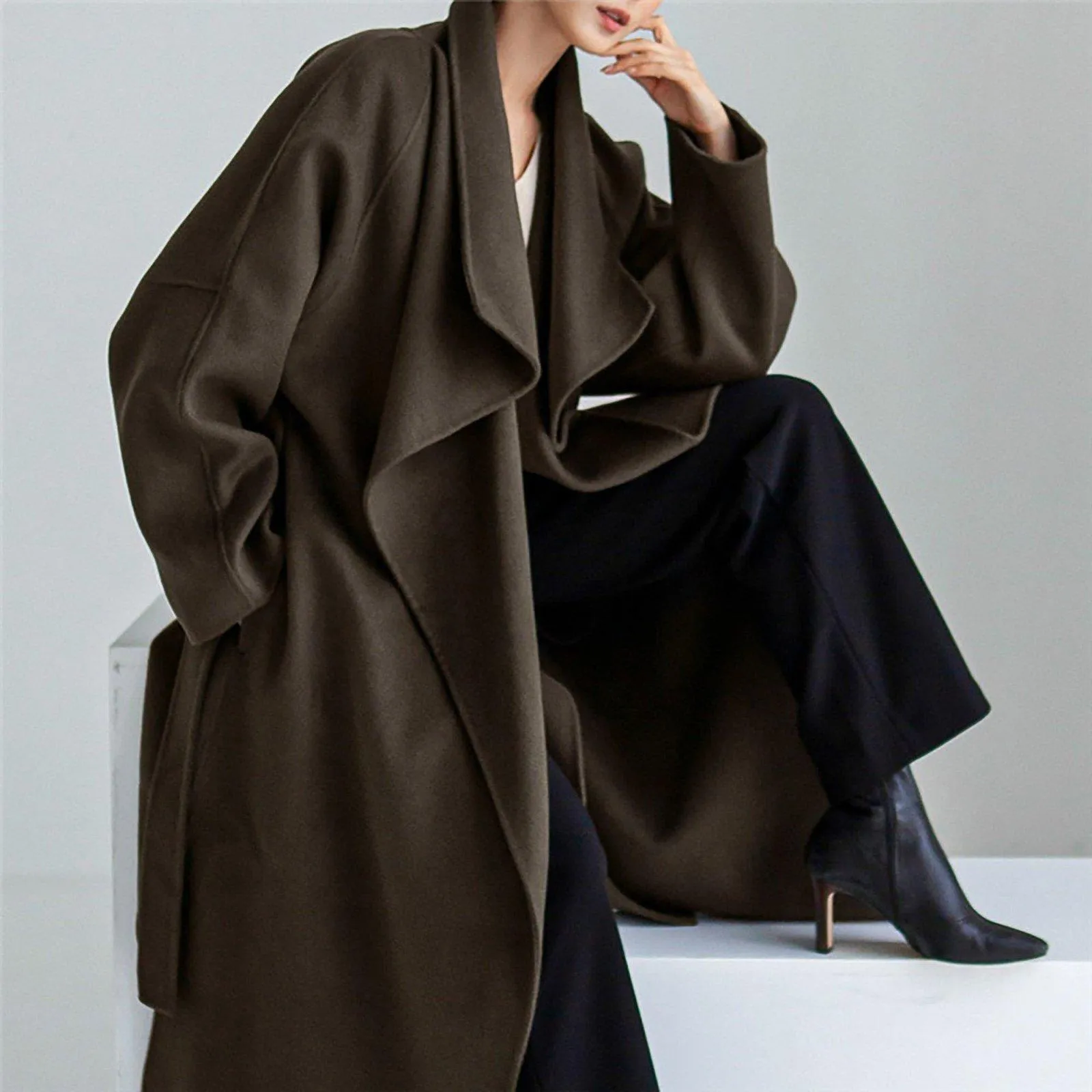 Women's Wool Wrap Coat,Gray Long Wool Coat,Belted Wool Overcoat,Camel Maxi Wool Coat,Blue Wool Long Coat,Plus size Coat,Black Long wool Coat