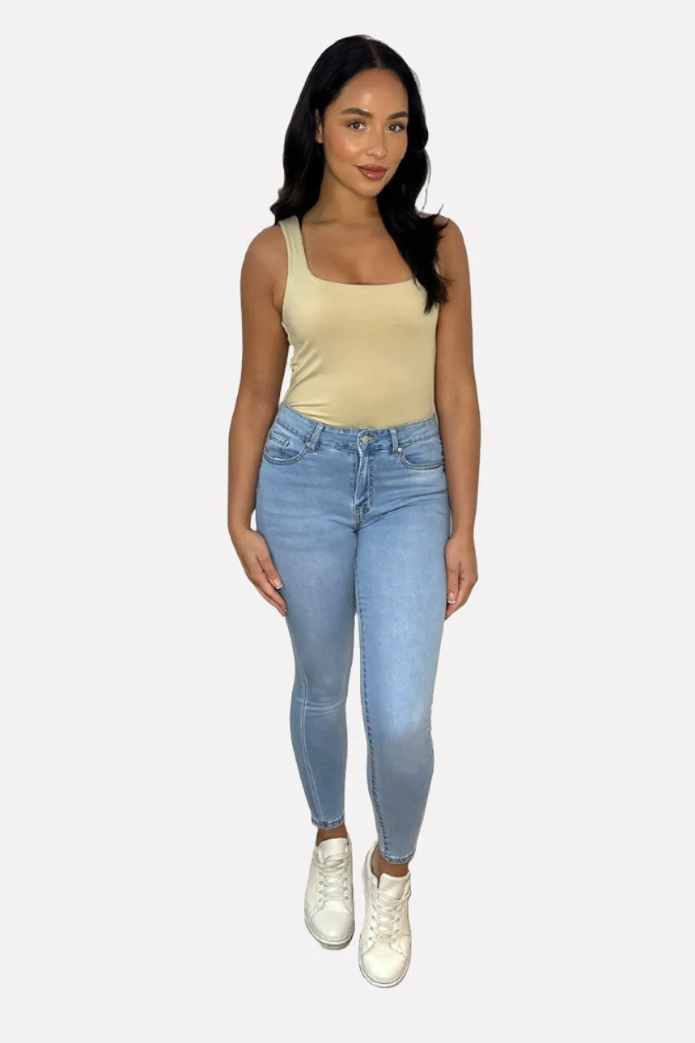 Yoke Waist To Back Skinny Jeans