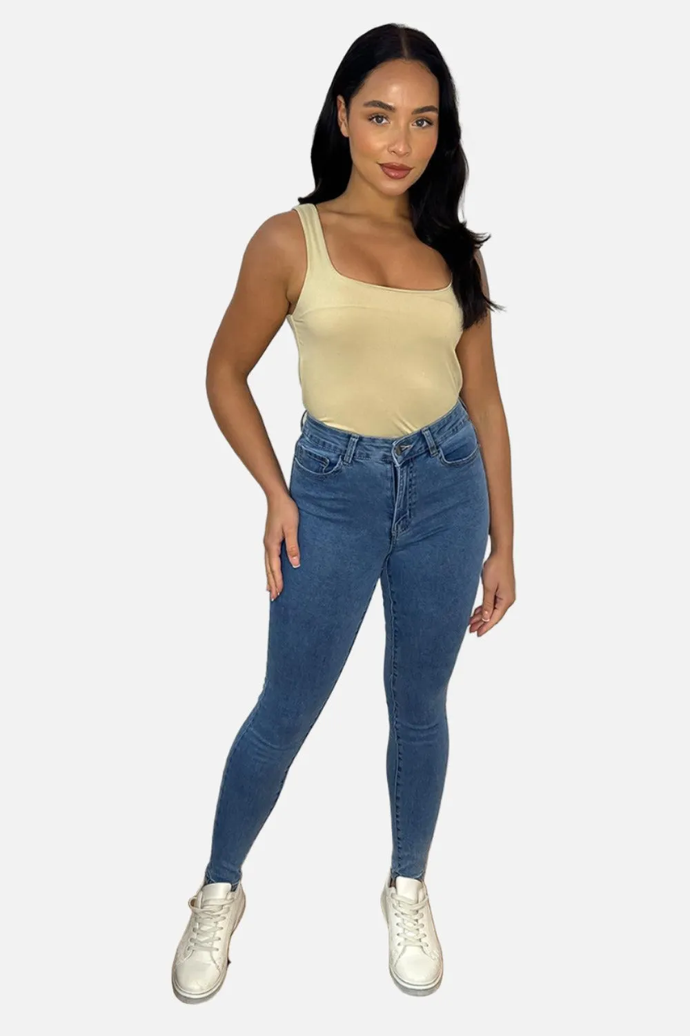 Yoke Waist To Back Skinny Jeans