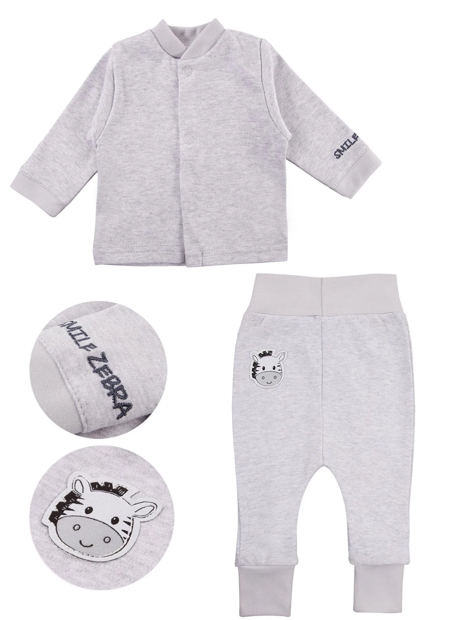 Zebra Design Top & Patch Trousers Set - Grey