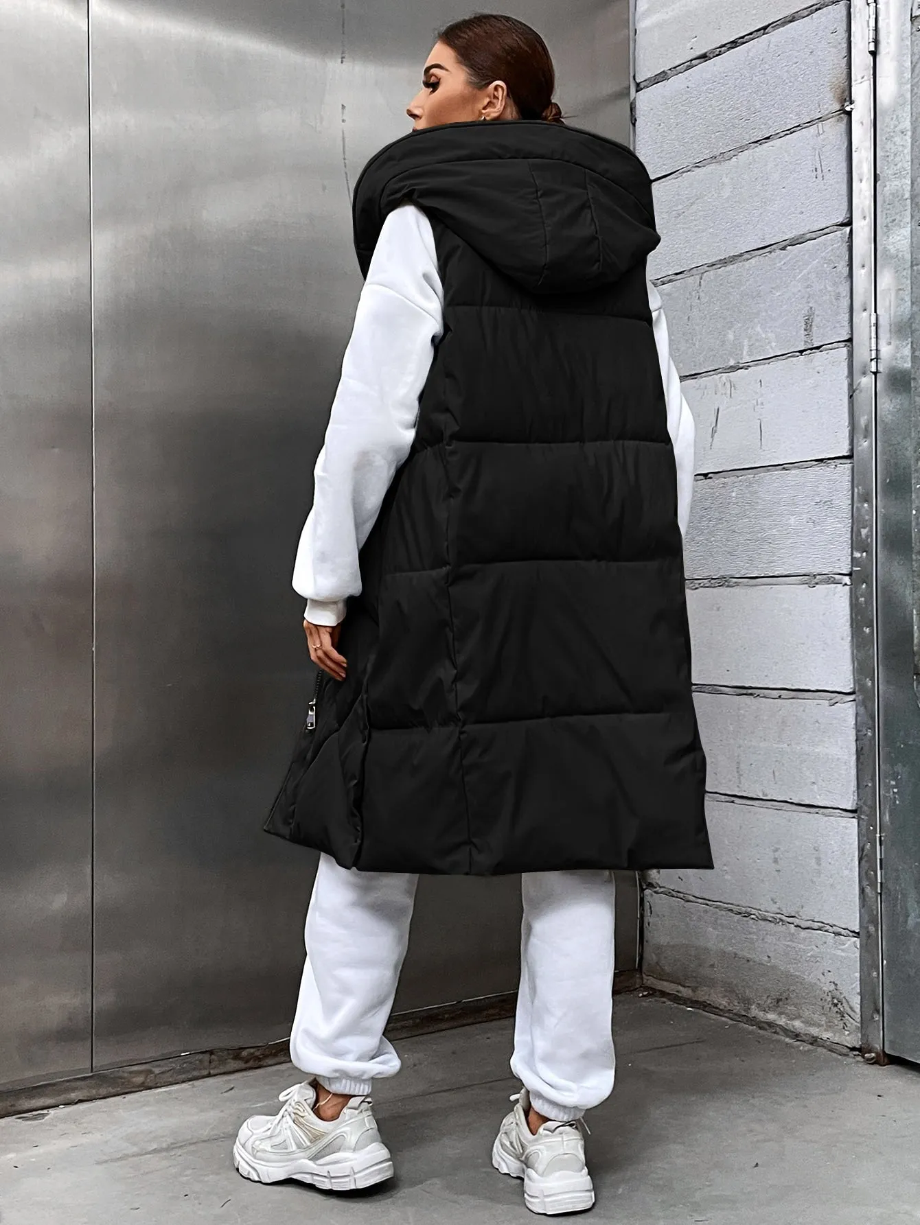 Zip Up Hooded Puffer Vest Coat