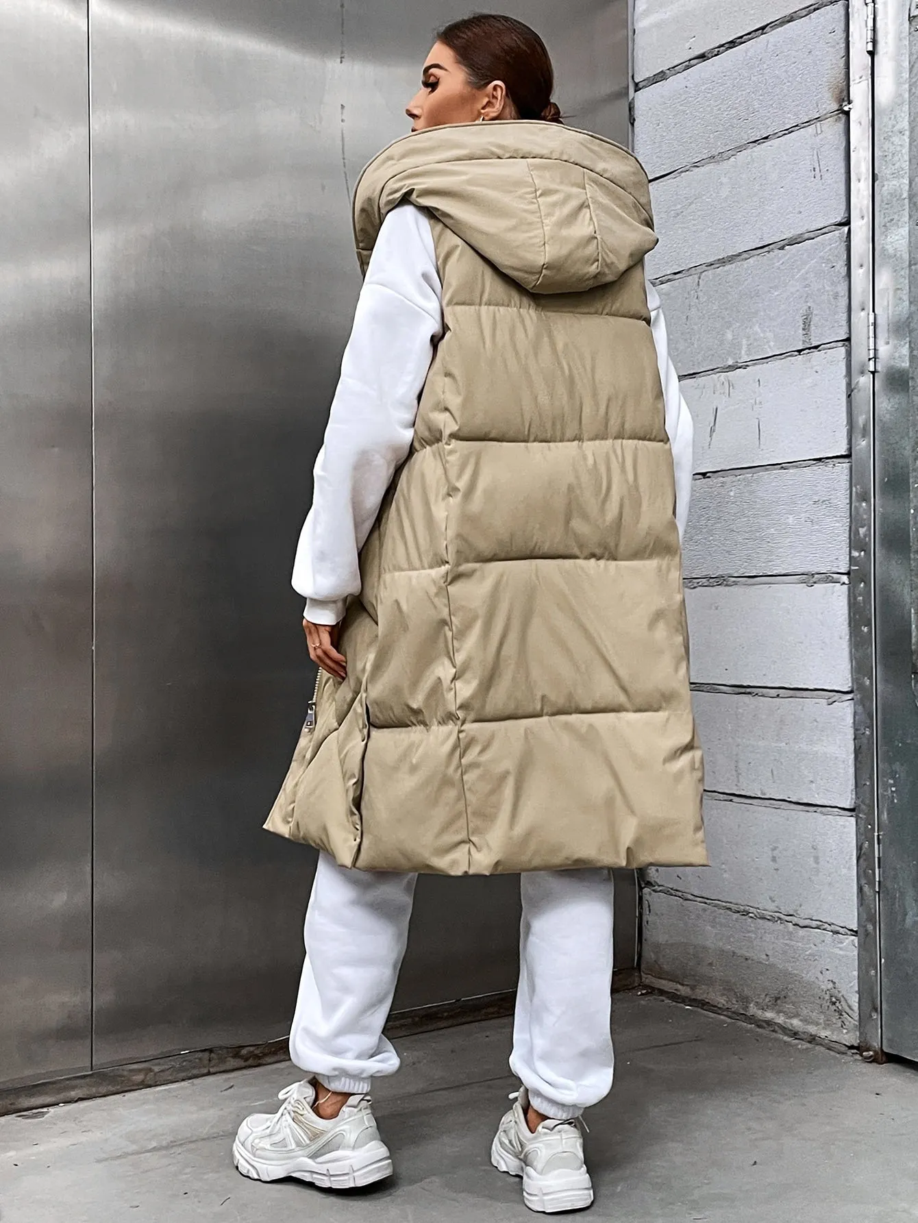 Zip Up Hooded Puffer Vest Coat