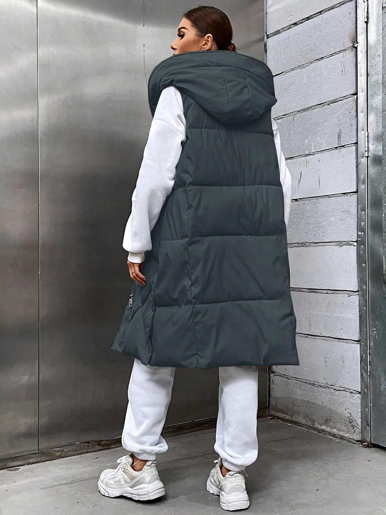 Zip Up Hooded Puffer Vest Coat